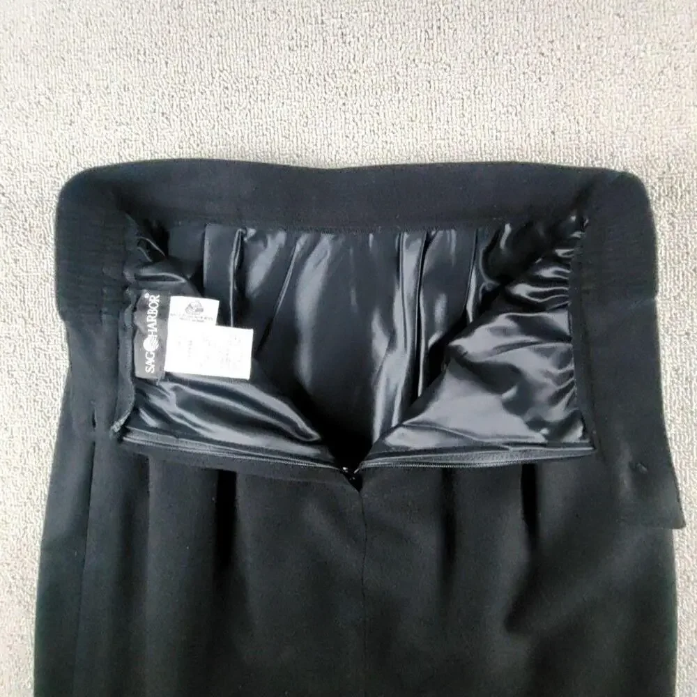 Vntg Sag Harbor Skirt Womens 8 Black Wool Straight Midi Lined Pockets Career